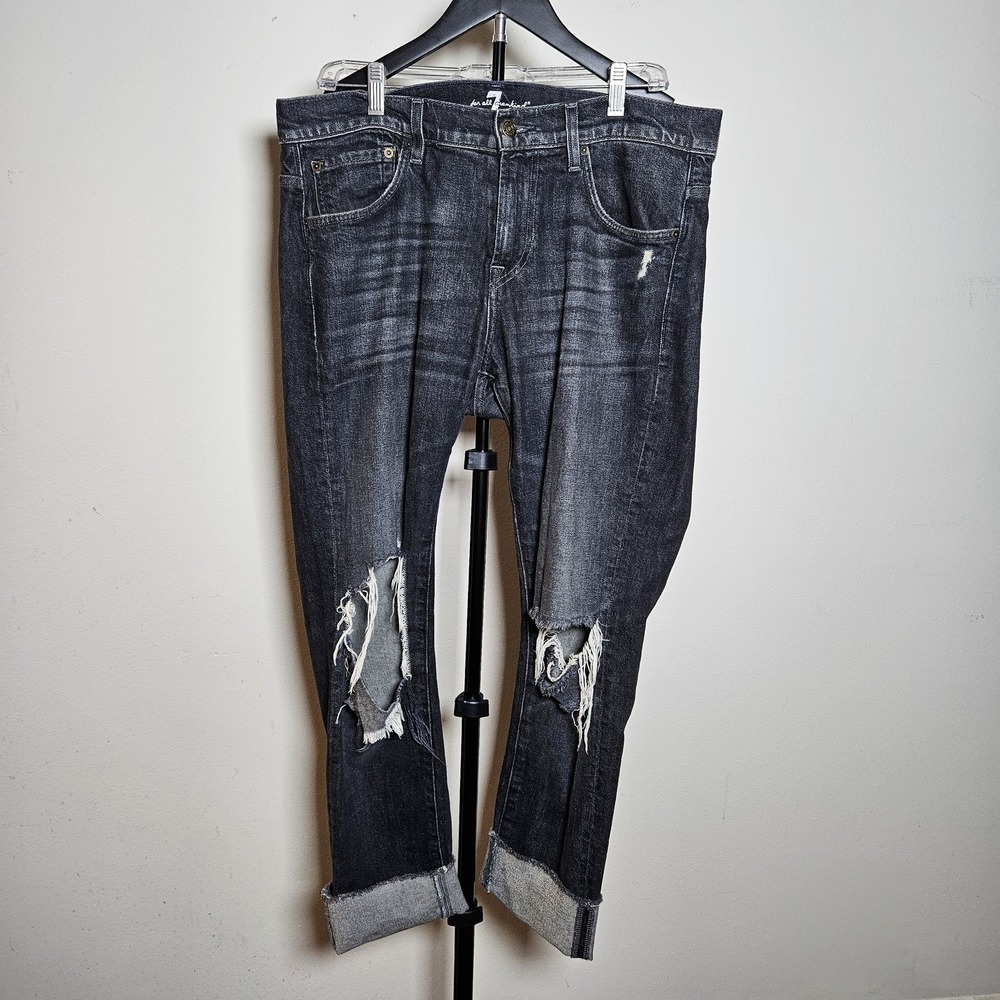 7 For All Mankind Paxtyn Skinny Jeans Mens 32 Distressed Grunge Deep Blue Wash